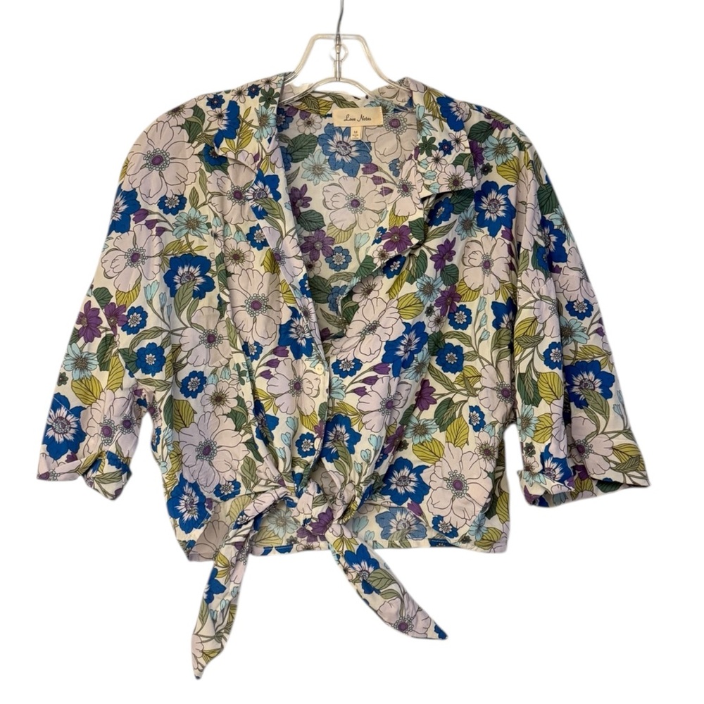 Love Notes Blue and Yellow Floral Tie Front Blouse